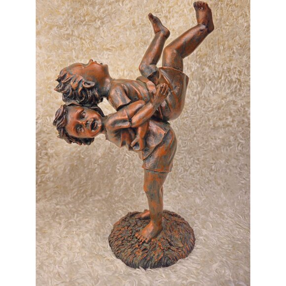 Bronze-Tone Resin Statue Of Children Playing 10.5" Tall Sculpture Rustic Home De - Picture 6 of 15
